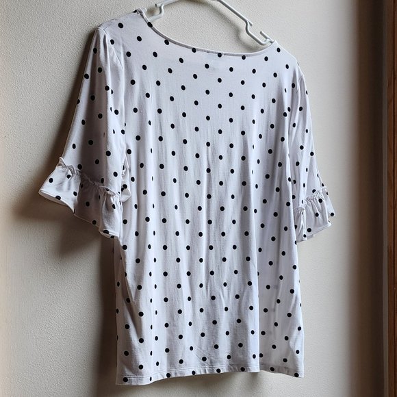 Talbots Black/White Scoop Neck Polka Dot Ruffled Jersey Size Large - Picture 11 of 14